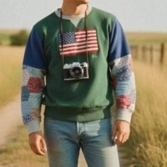 RARE Polo Country‎ RL Retro Patchwork Authentic Dry Goods Flag Sweatshirt L Uni